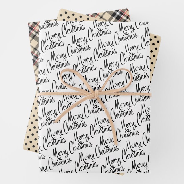 Chic Merry Christmas Greeting Wish On White Wrapping Paper Sheet (In situ)
