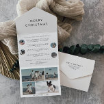 Chic Merry Christmas Multi Photo Holiday All In On All In One Invitation<br><div class="desc">This chic merry Christmas multi photo holiday card is the perfect modern year in review holiday greeting. The simple design features classic minimalist black and white typography with a rustic boho feel. Customisable in any colour. Customise your seal and send trifold holiday card with 8 photos, a family newsletter, your...</div>