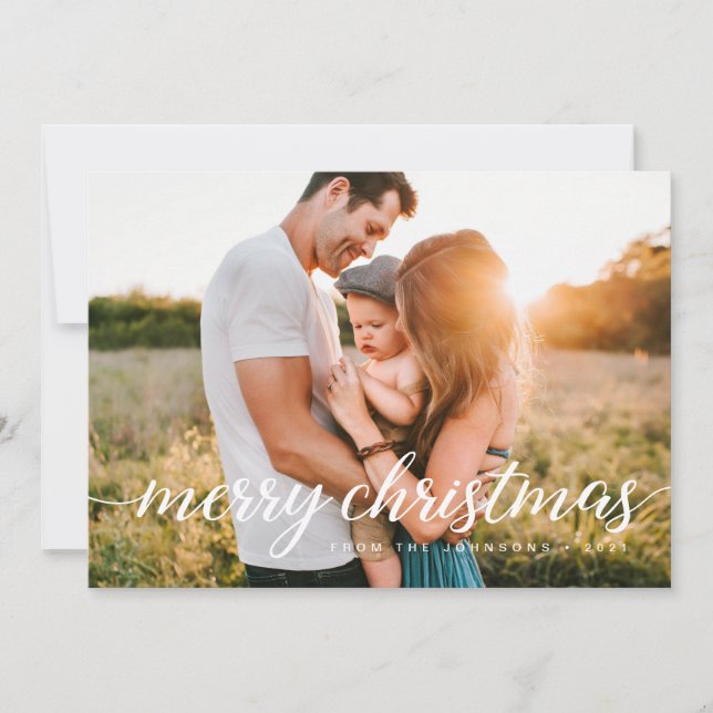 Chic Merry Christmas Personalised Family Photo Holiday Card (Front)
