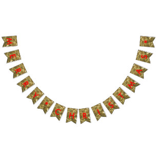 Chic Merry Christmas Red Gold Glitter Party Bunting