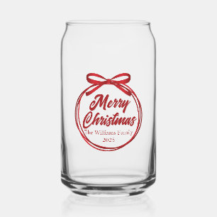 Chic Merry Christmas Red Ribbon Bow Custom Can Glass