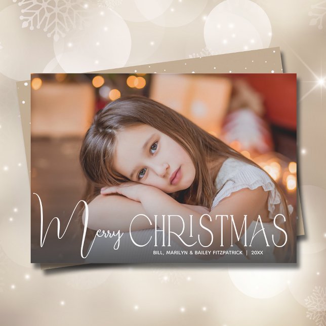 Chic Merry Christmas Script Photo Holiday Card (Creator Uploaded)
