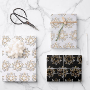 Chic Merry Christmas Star Art, Pattern Gold Silver Wrapping Paper Sheet
