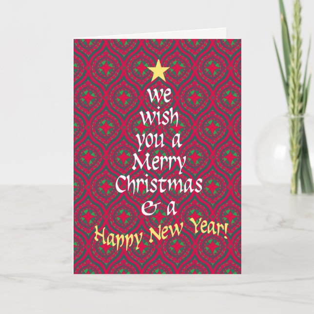 Chic Merry Christmas Tree, Star and Bauble Pattern Card (Front)