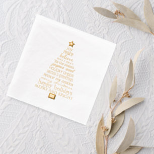 Chic Merry Christmas Tree Words Foil Napkins