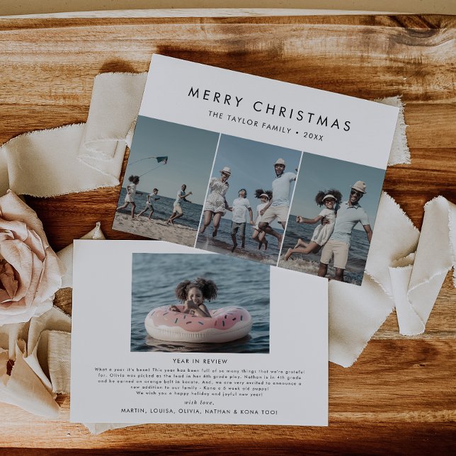 Chic Merry Christmas Year In Review 4 Photo Holiday Card (Creator Uploaded)