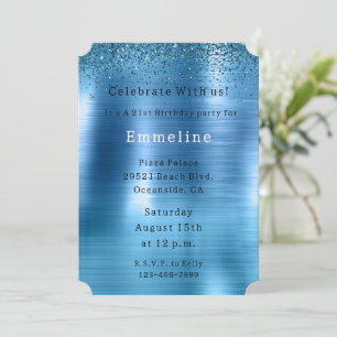 Chic Metallic Aqua Blue Glitter Invitation