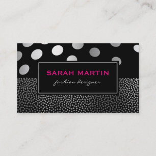 Chic Metallic Dots Pattern Black Label Business Card