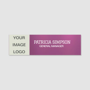 Chic Metallic Fuchsia and White Logo Modern Name Tag