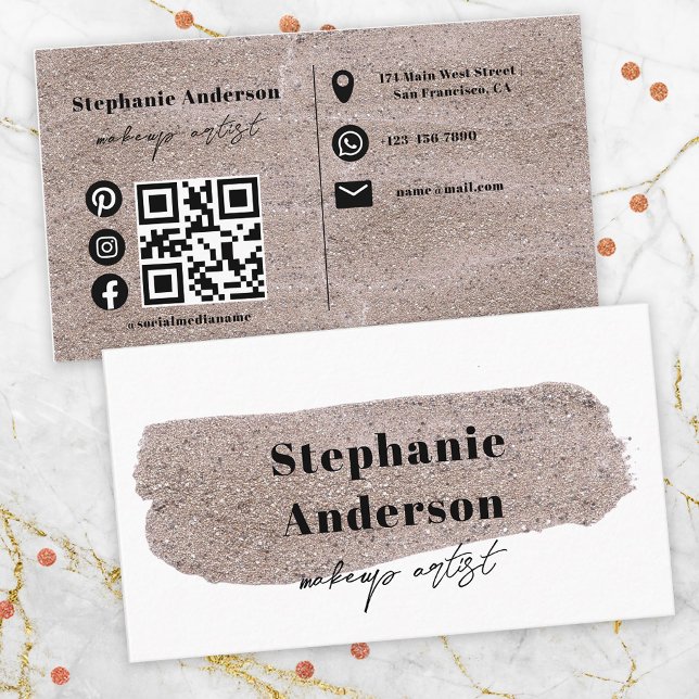 Chic Metallic Glittery Brush Stroke Makeup Artist Business Card (Creator Uploaded)