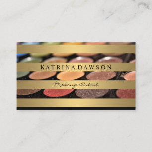Chic Metallic Gold Stripes Makeup Palette Business Card