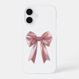 Chic Metallic Pink Satin Ribbon Bow iPhone 16 Case
