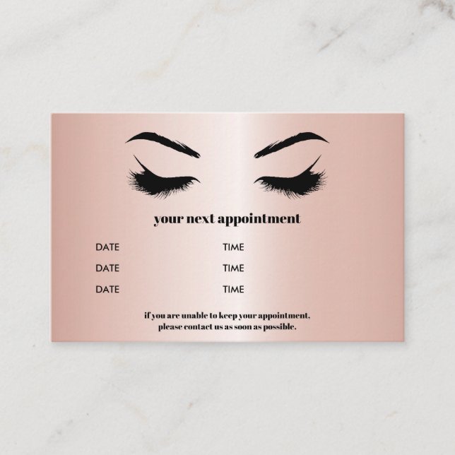Chic Metallic rose gold Browbar Eyelash Luxury Business Card (Front)