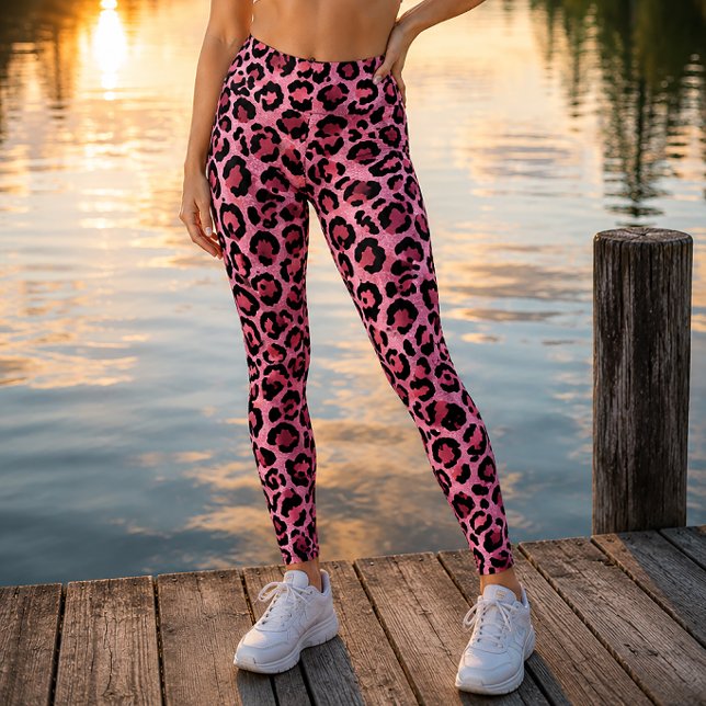 Chic Metallic Rose Gold Leopard Print Leggings (Creator Uploaded)