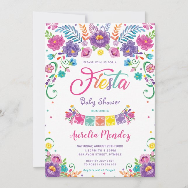 Chic Mexican Floral Flowers Fiesta Baby Shower   Invitation (Front)