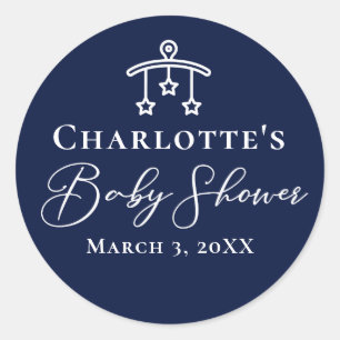 Chic Midnight Blue Baby Shower Personalised Classic Round Sticker