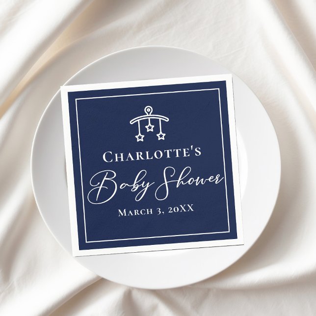 Chic Midnight Blue Baby Shower Personalised Party Napkin (Creator Uploaded)