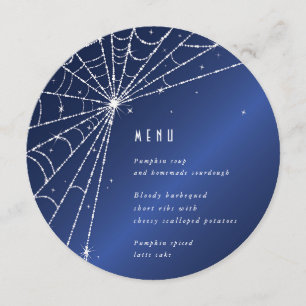 Chic Midnight Blue Diamond Spider Web Square/Round Menu