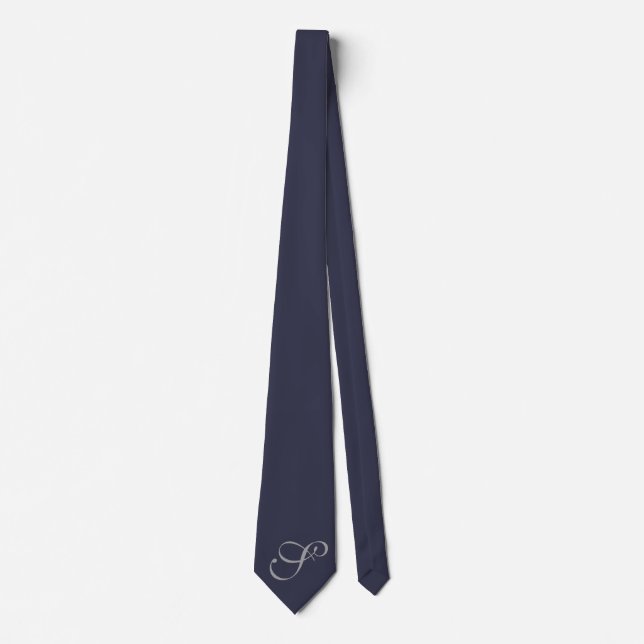 Chic Midnight Blue Grey Custom Initial Monogram S Tie (Front)