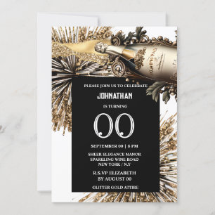 Chic milestone birthday sparkling wine fireworks invitation
