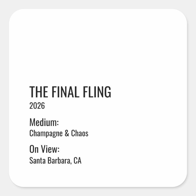 Chic Minimal Bachelorette Clean Aesthetic Museum Square Sticker (Front)