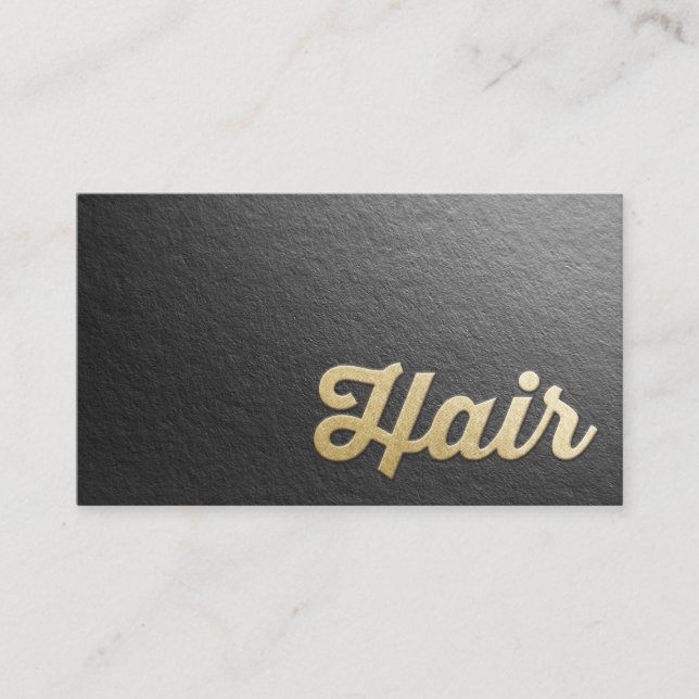 Chic Minimal Black Gold Embossed Text Hair Stylist Appointment Card (Front)
