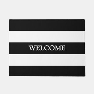 Chic Minimal Black White Lines Stripes Custom Doormat