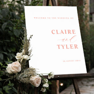 Chic Minimal Blush Pink Peach Wedding Welcome Sign