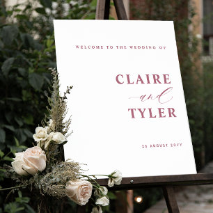 Chic Minimal Burgundy Wedding Welcome Sign