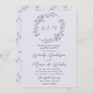 Chic Minimal Chromatic Grey Boho Botanical Wedding Invitation