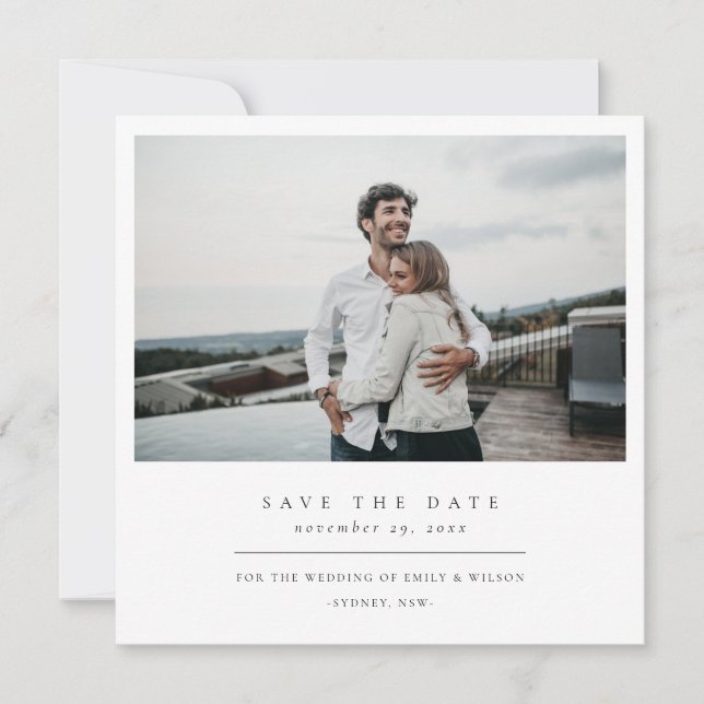 CHIC MINIMAL CLEAN CUSTOM PHOTO SAVE THE DATE CARD (Front)