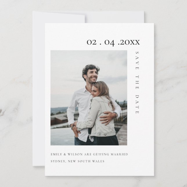 CHIC MINIMAL CLEAN CUSTOM PHOTO SAVE THE DATE CARD (Front)