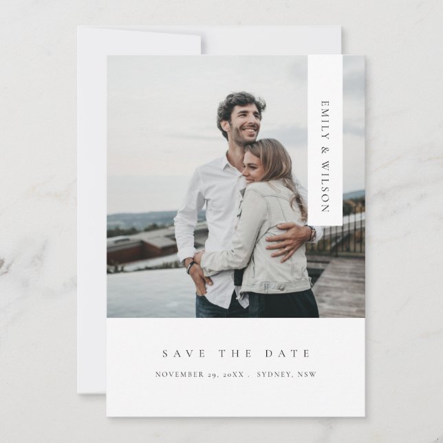 CHIC MINIMAL CLEAN CUSTOM PHOTO SAVE THE DATE CARD (Front)