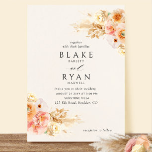 Chic, Minimal Cream,Champagne Peach, Blush Wedding Invitation