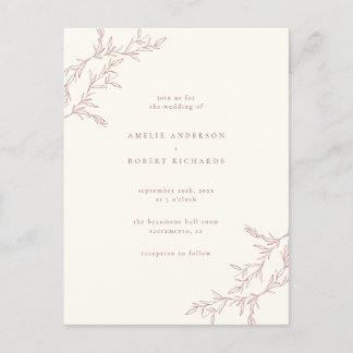 Chic Minimal Cream & Muted Red Foliage Wedding Invitation Postcard