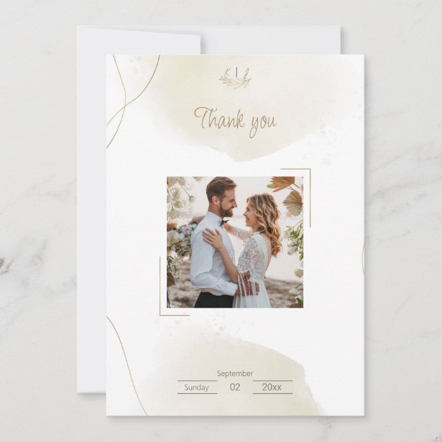 Chic Minimal Custom photo Thank You Wedding  Card (Front)