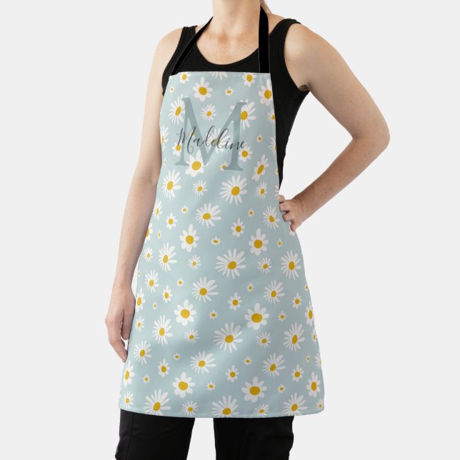 Chic Minimal Daisy Teal Script Monogram Apron (Insitu)
