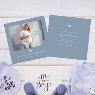 Chic minimal dusky blue photo baby shower  invitation