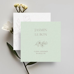 Chic Minimal Floral Mint Square Business Card