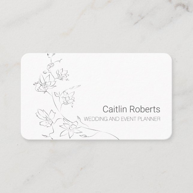 Chic Minimal Floral White Grey Business Card (Front)