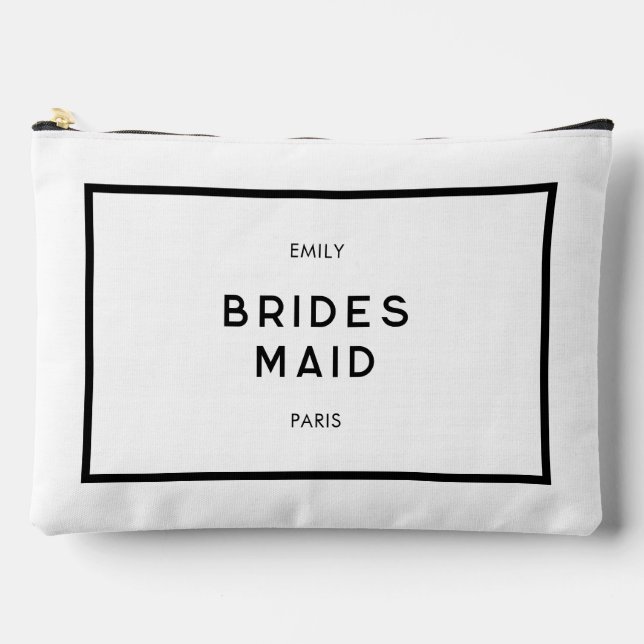 Chic Minimal French Black & White Bridesmaid Accessory Pouch (Front)