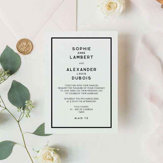 Chic Minimal French Black & White Wedding Invitation (Creator Uploaded)