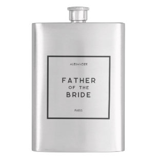 Chic Minimal French Monochrome Father Of The Bride Hip Flask