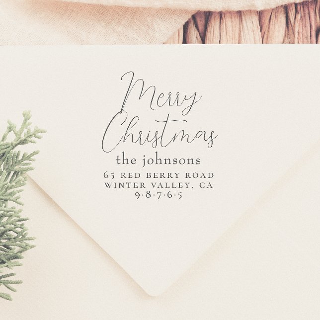 Chic Minimal Merry Christmas Family Return Address Rubber Stamp (Creator Uploaded)