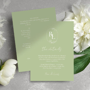 Chic Minimal Mint Green Wedding Monogram Details Enclosure Card