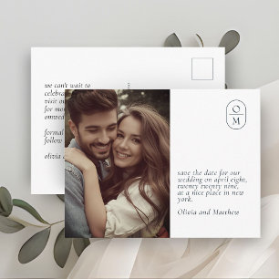 Chic Minimal Modern Photo Monogram Wedding Postcard