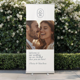 Chic Minimal Modern Photo Monogram Wedding Retractable Banner