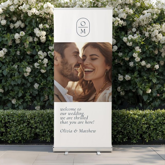 Chic Minimal Modern Photo Monogram Wedding  Retractable Banner (Creator Uploaded)