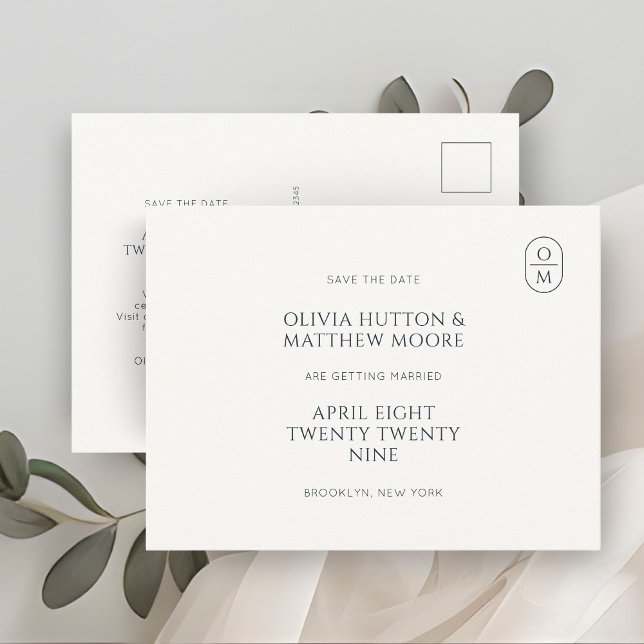 Chic Minimal Monogram Wedding Save the Date Postcard (Creator Uploaded)