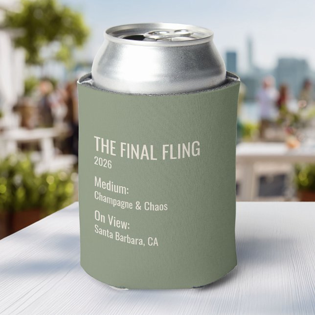 Chic Minimal Museum Label Bachelorette Party Favor Can Cooler (Creator Uploaded)